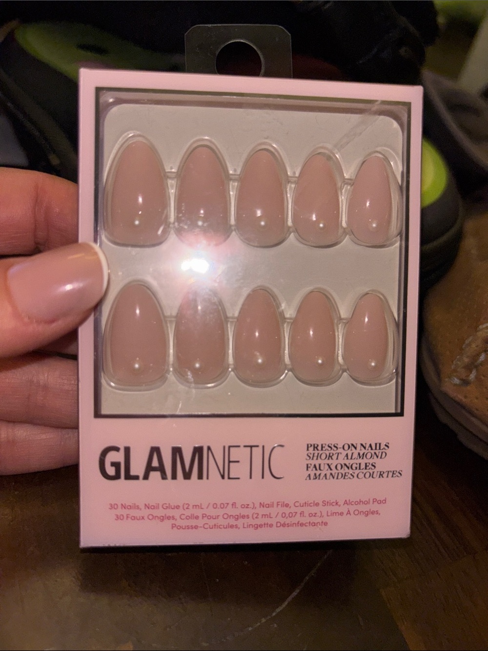 GLAMNETIC ~Press-On Short Almond Nails - Nude Pink w/Pearl Detail
